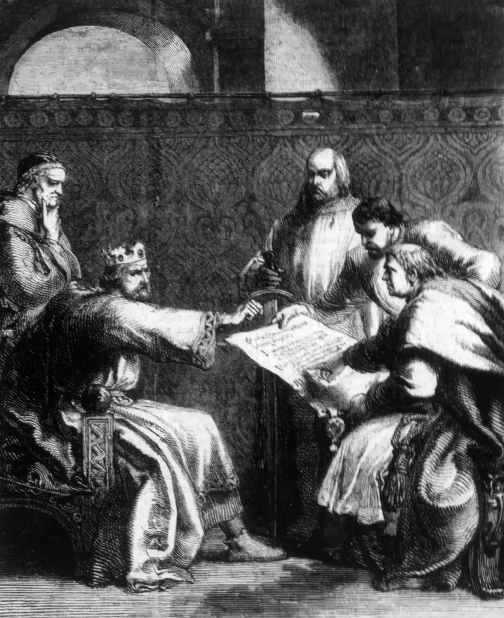 King John 1167-1216 refusing to sign the Magna Carta when first presented to him